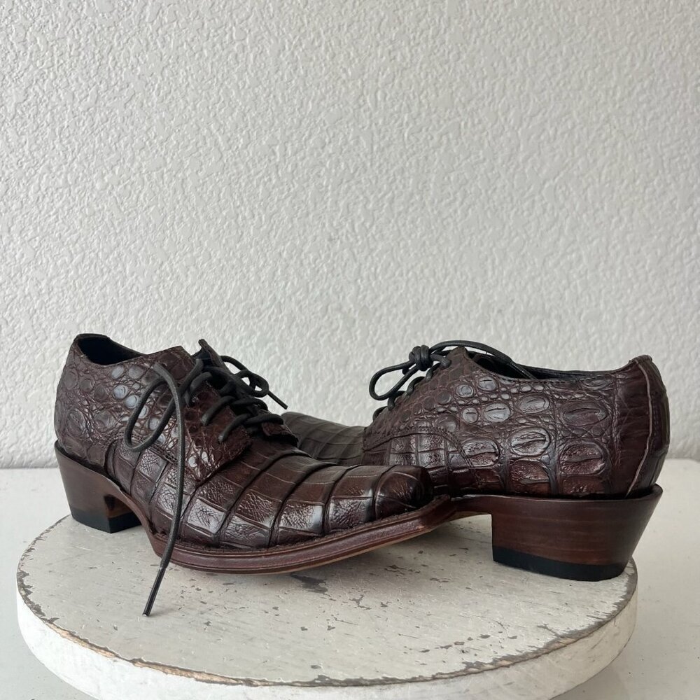 Rod Patrick Womens Lace Up Shoes 5 C Brown Caiman Exotic Western Boots Loafers